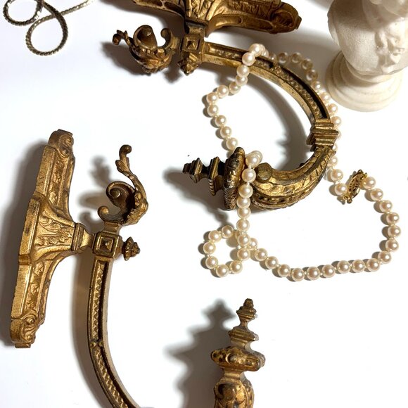 Other - Pair Of Antique ornate Victorian gold bronze curtain rod holder tiebacks